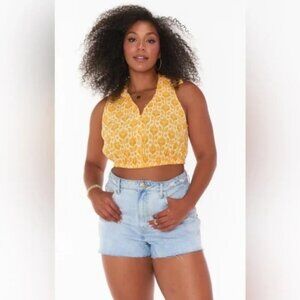 Show Me Your Mumu Camden Collared Button Sleeveless Yellow Floral Top Women XL